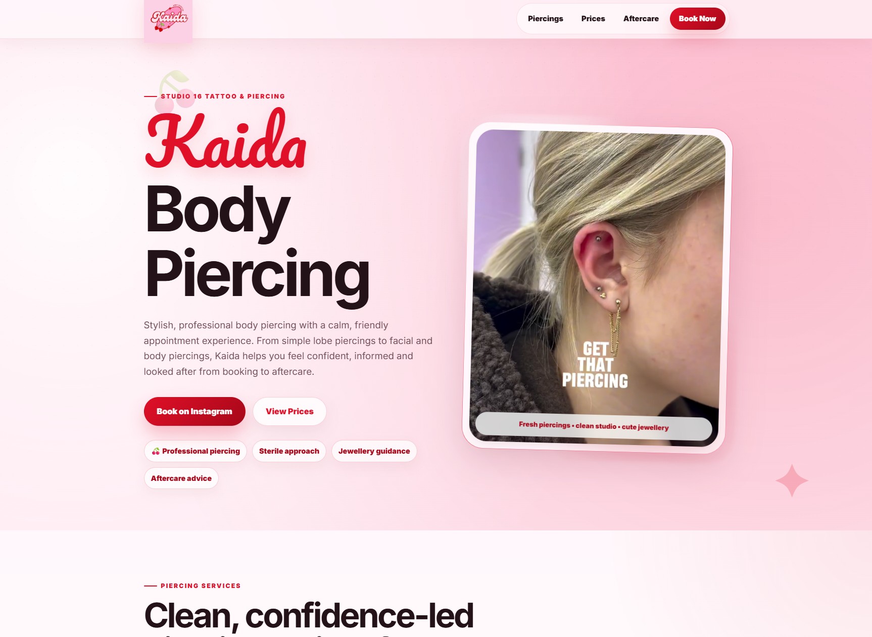 Kaida Body Piercing website preview